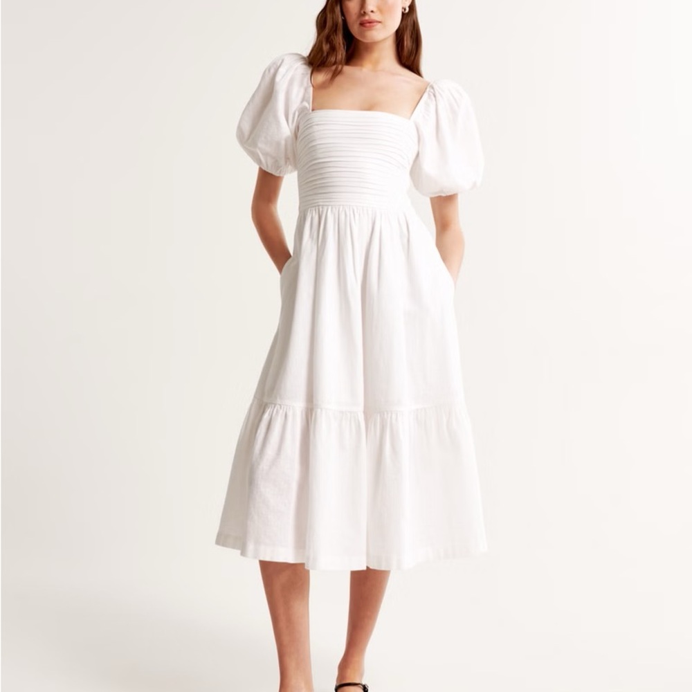 A&F Abercrombie linen Emerson dress puff sleeve midi